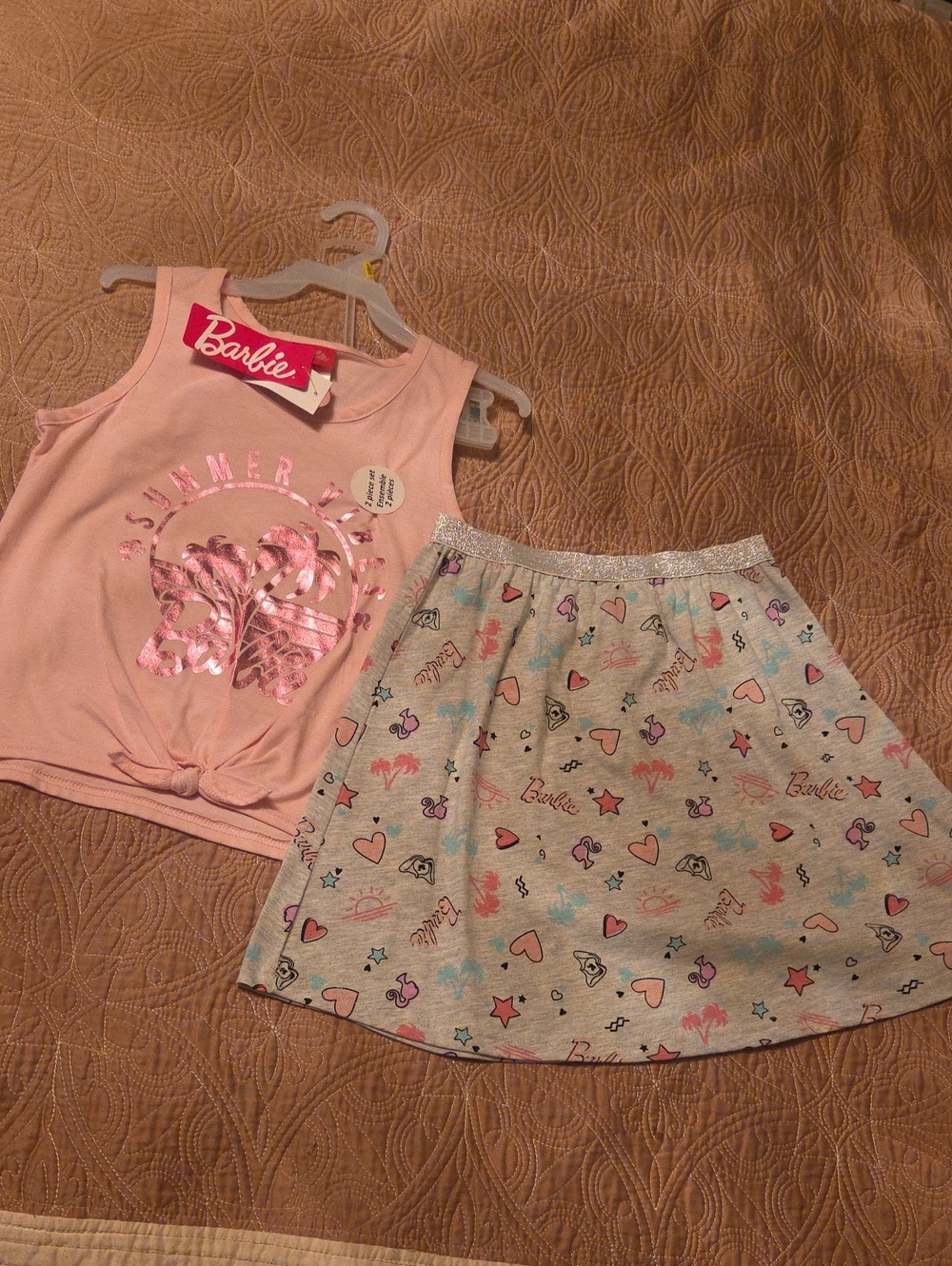 Barbie Pink Tank with Grey Printed Skirt Set
